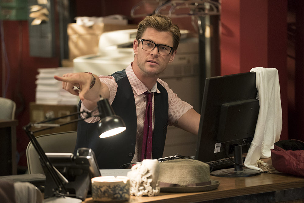The Ghostbusters new receptionist Kevin (Chris Hemsworth) in Columbia Pictures' GHOSTBUSTERS
