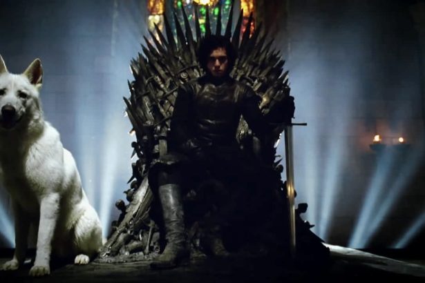 MiniJon Snow on the Iron Throne with Ghost Game of Thrones mini
